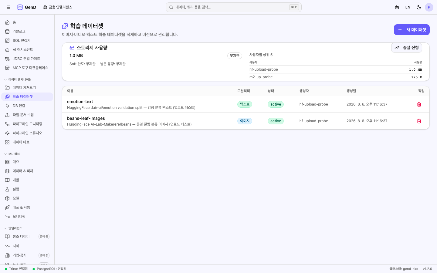 학습 데이터셋 목록