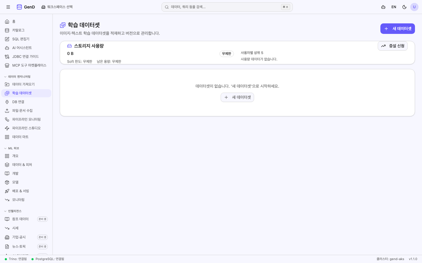 데이터셋 페이지 사용량 카드