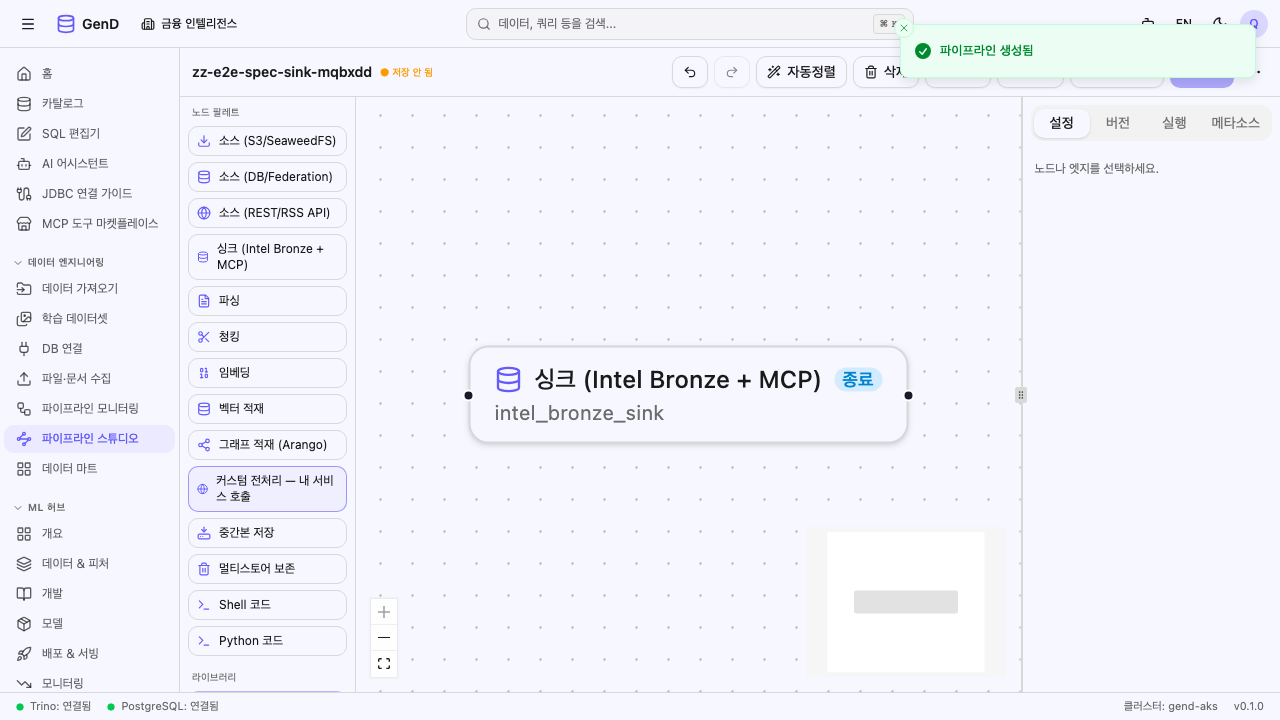 캔버스에 놓인 intel_bronze_sink 노드