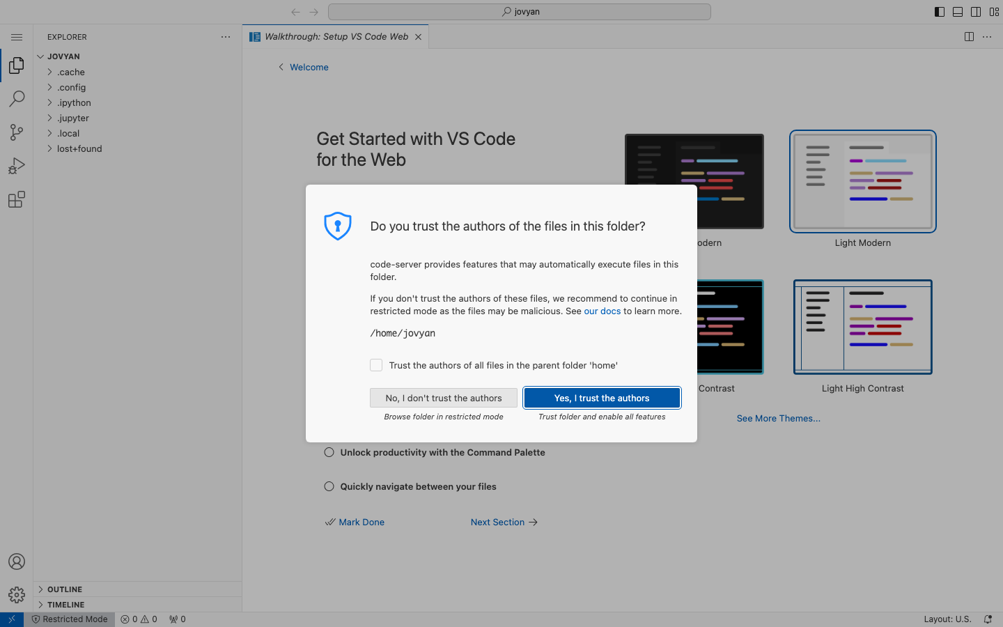 VS Code — 첫 진입 신뢰 확인