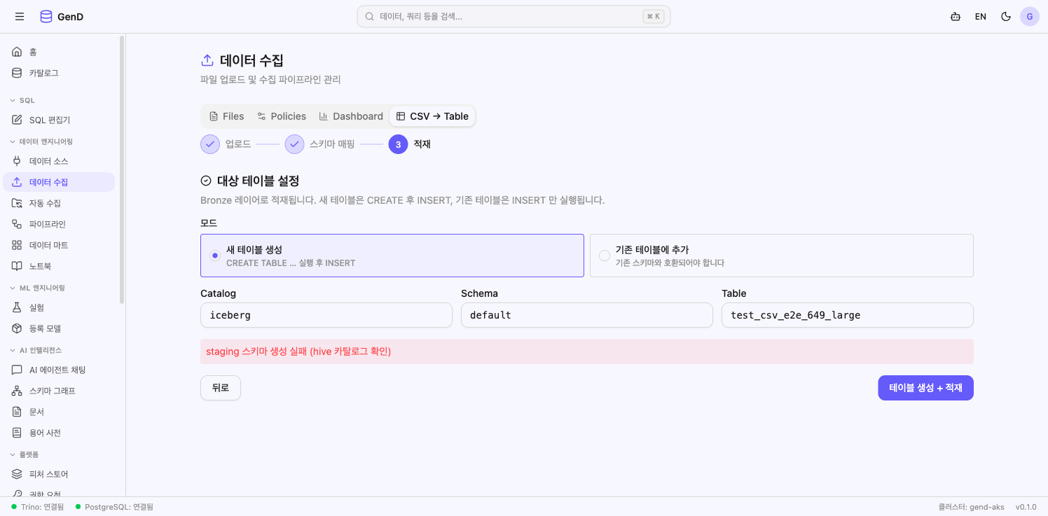 대용량 파일 commit — hive 미설정 에러